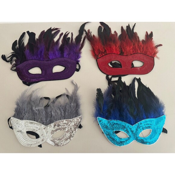 Halloween Feather Mask Costume Accessory Mardi Gras Dress Up Party bundle - Picture 1 of 9